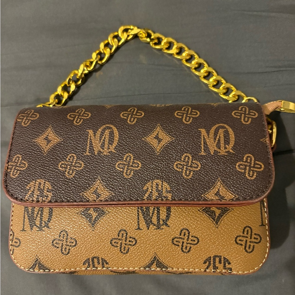 Brown Patterned Chain Strap Women's Bag
